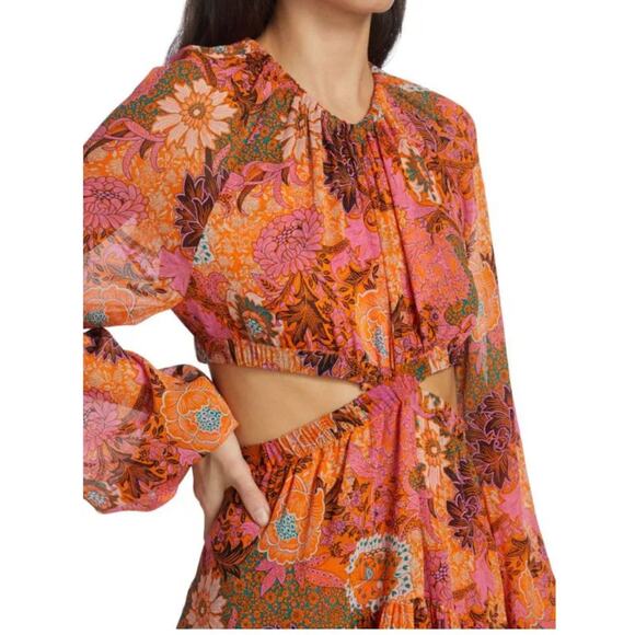 A.L.C. Izzy Dress Floral Silk Cutout Dress Colorful Summer Boho Vacation Size 12 - Picture 5 of 6